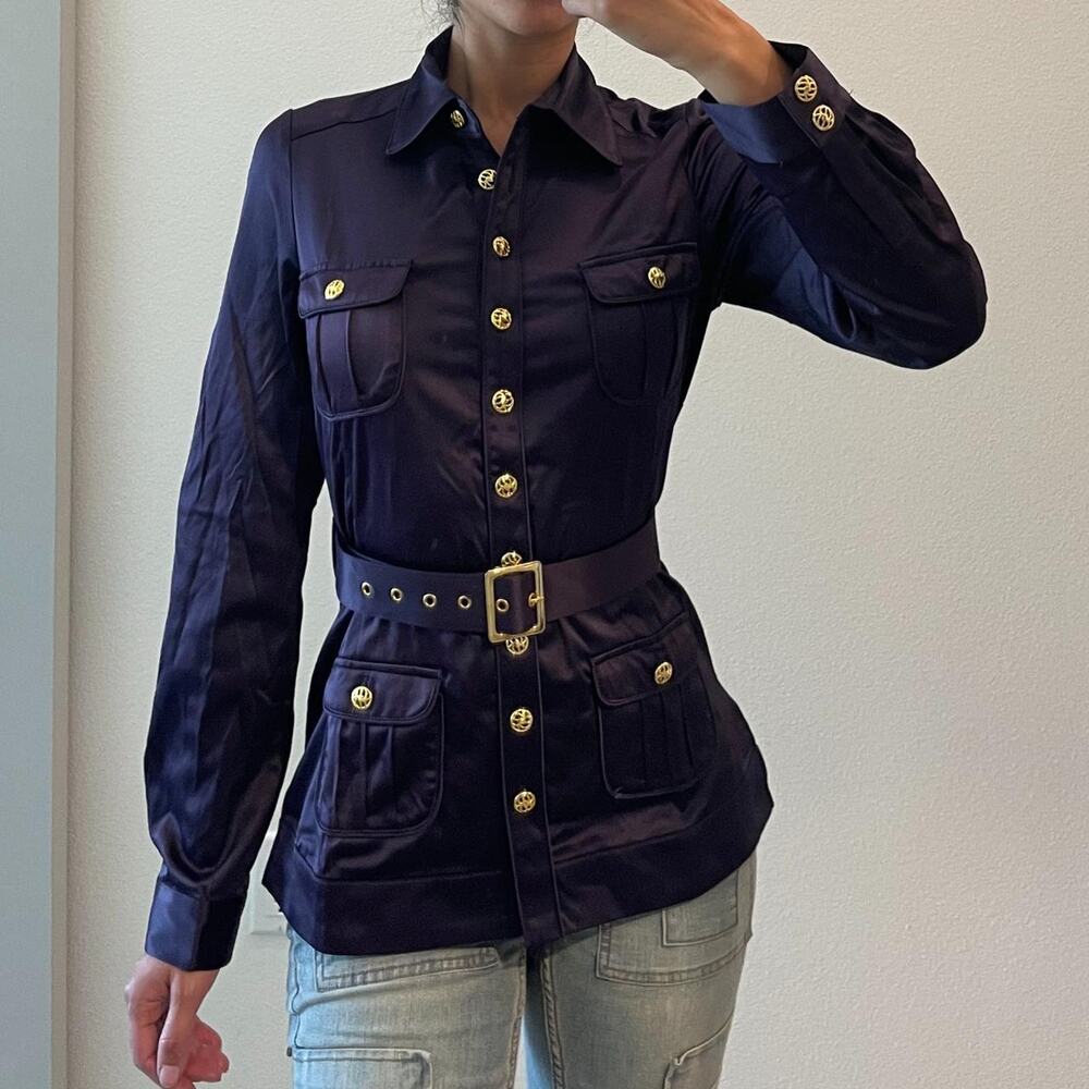 Purple Belted Satin Shirt